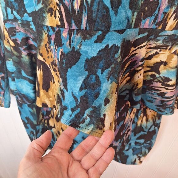 Isle Apparel Womens Peplum Fitted Dress Size S Blue Multi Long Sleeve Knit VTG - Picture 6 of 10